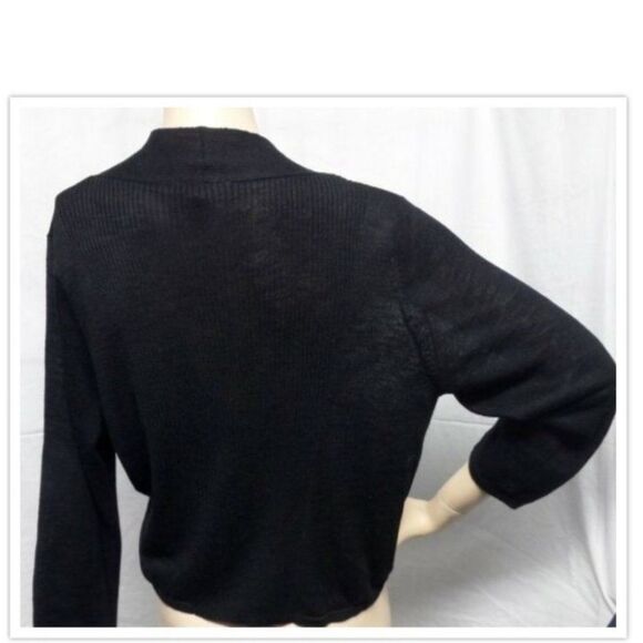 LOFT BLACK 3/4 SLEEVE  RIBBED BACK YOKE SWEATER CARDIGAN SIZE: L NWT - Picture 3 of 3